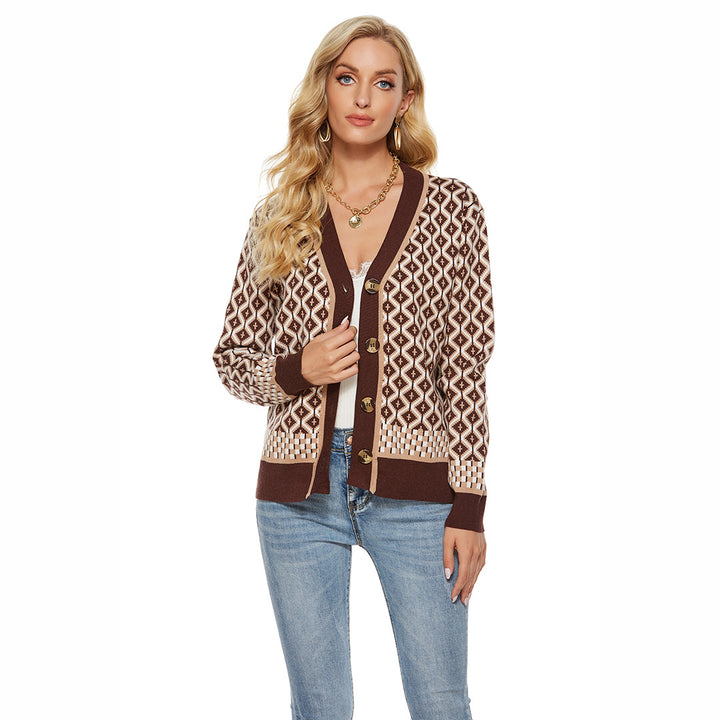 Femme Bohemian Mønstret Button-Up Strik Cardigan Stilla