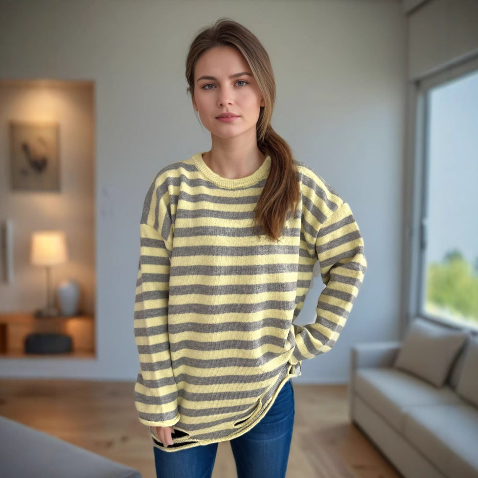 Kvinders strikket oversized sweater med afslappet stribemønster Stilla