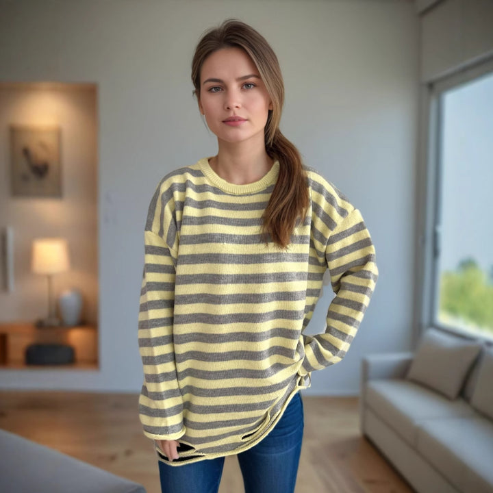 Kvinders strikket oversized sweater med afslappet stribemønster Stilla