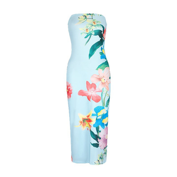 Dame Maxi kjole i elegant bandeau stil med blomsterprint Skovae