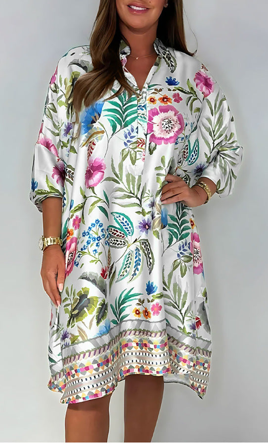 Dame skjortekjole med blomsterprint Stilla