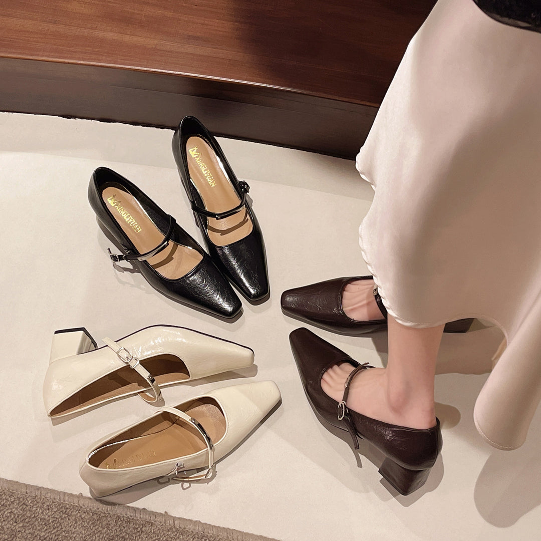 Dame elegante spidsede Mary Jane pumps med blokhæl design Stilla