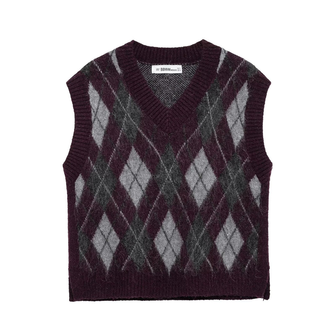 Femme Argyle-mønster strikvest Stilla