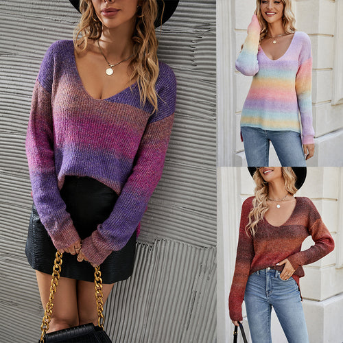Kvinders hyggelige V-sweater med moderne gradientfarve Stilla