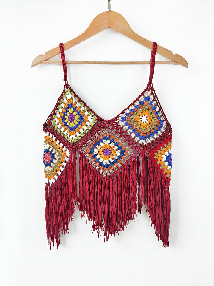 Dame hæklet Crop Top med frynse-detalje Stilla