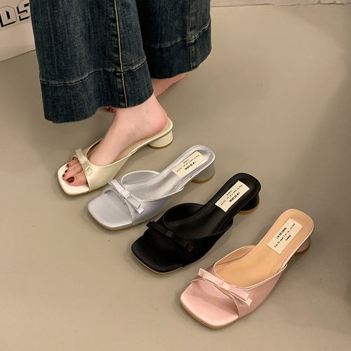 Dame Open-Toe Satin Remsandaler med dekorativ sløjfe Stilla