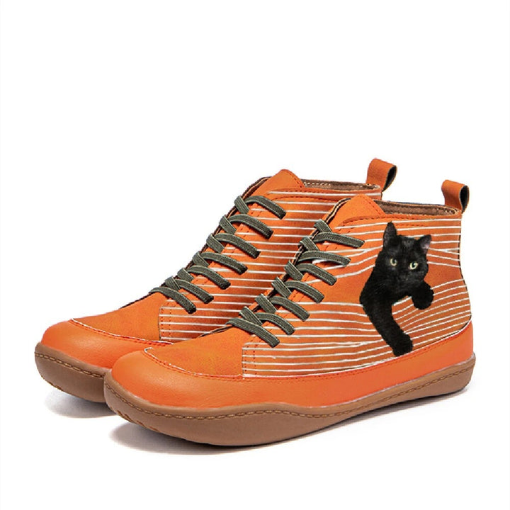 Dame højt hævede sneakers med unikt kattemotiv Stilla