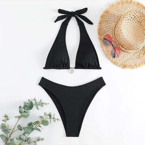 Dame Rib Halterneck-Bikini-Sæt Stilla