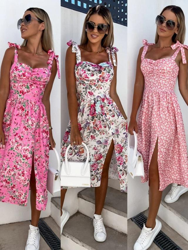 Dame blomsterprint midi kjole Stilla