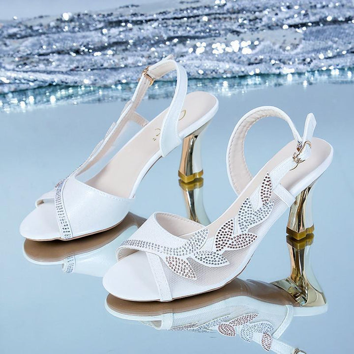 Dame elegante Slingback Sandaler med glitrende bladdesign Stilla