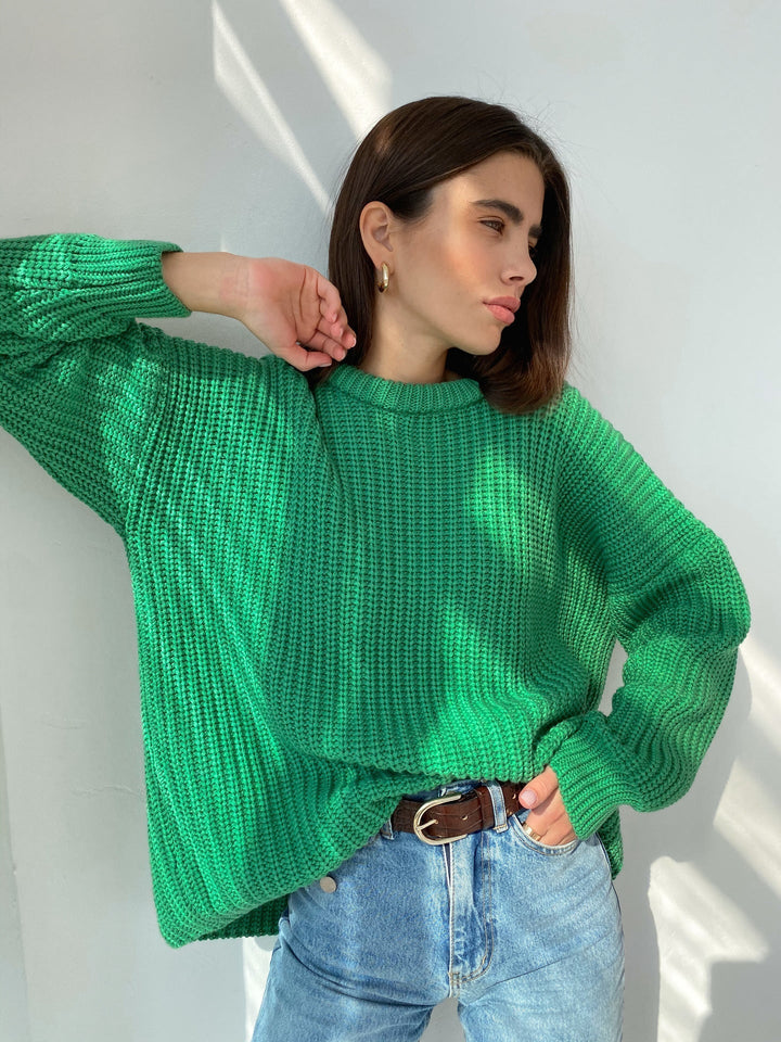 Stilla | Strik Plus Size Pasform Ribstruktur Afslappet Rundhalsdesign