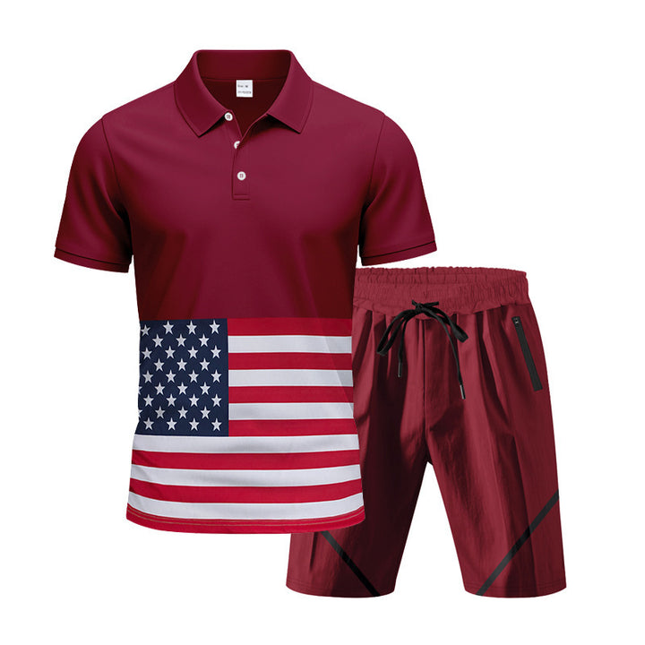 Herrer Polo-Shirt og Shorts-Sæt med flagmotiver og moderne snit Stilla