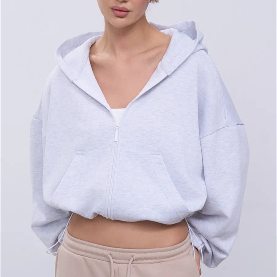Kvinder Cropped Hoodie Jakke med Lynlås og Oversized Ærmer Skovae
