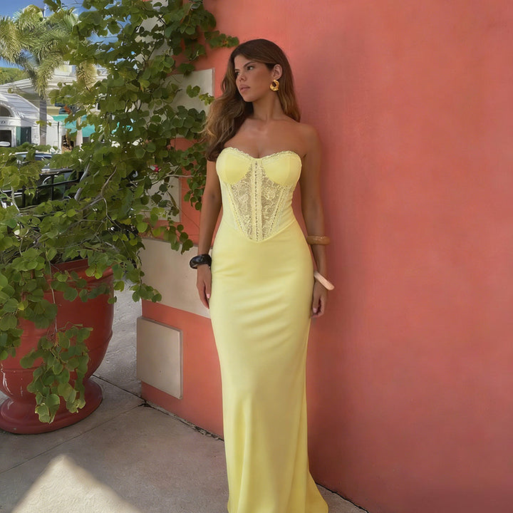 Dame elegant Bodycon-maxikjole med spidsdetaljer Skovae