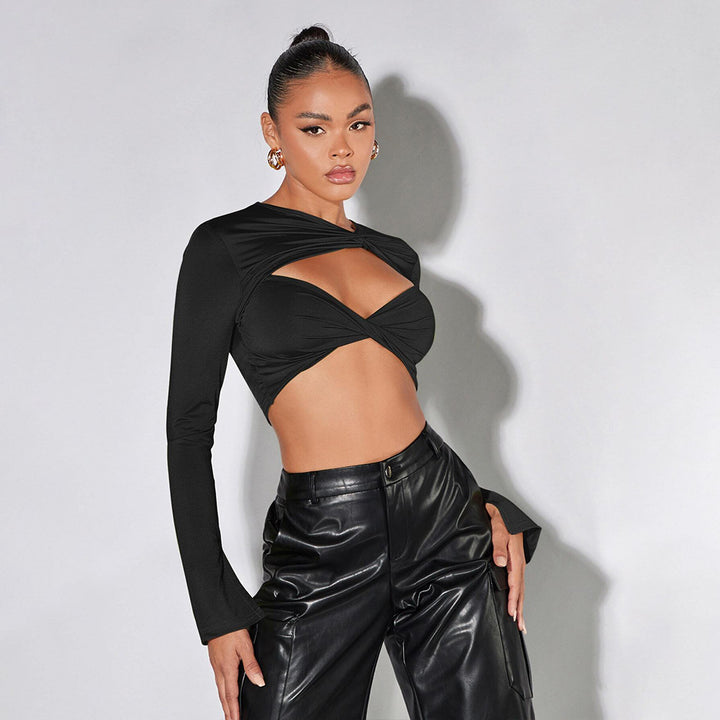 Dame Crop Top med sofistikerede drapering detaljer og lange ærmer Stilla