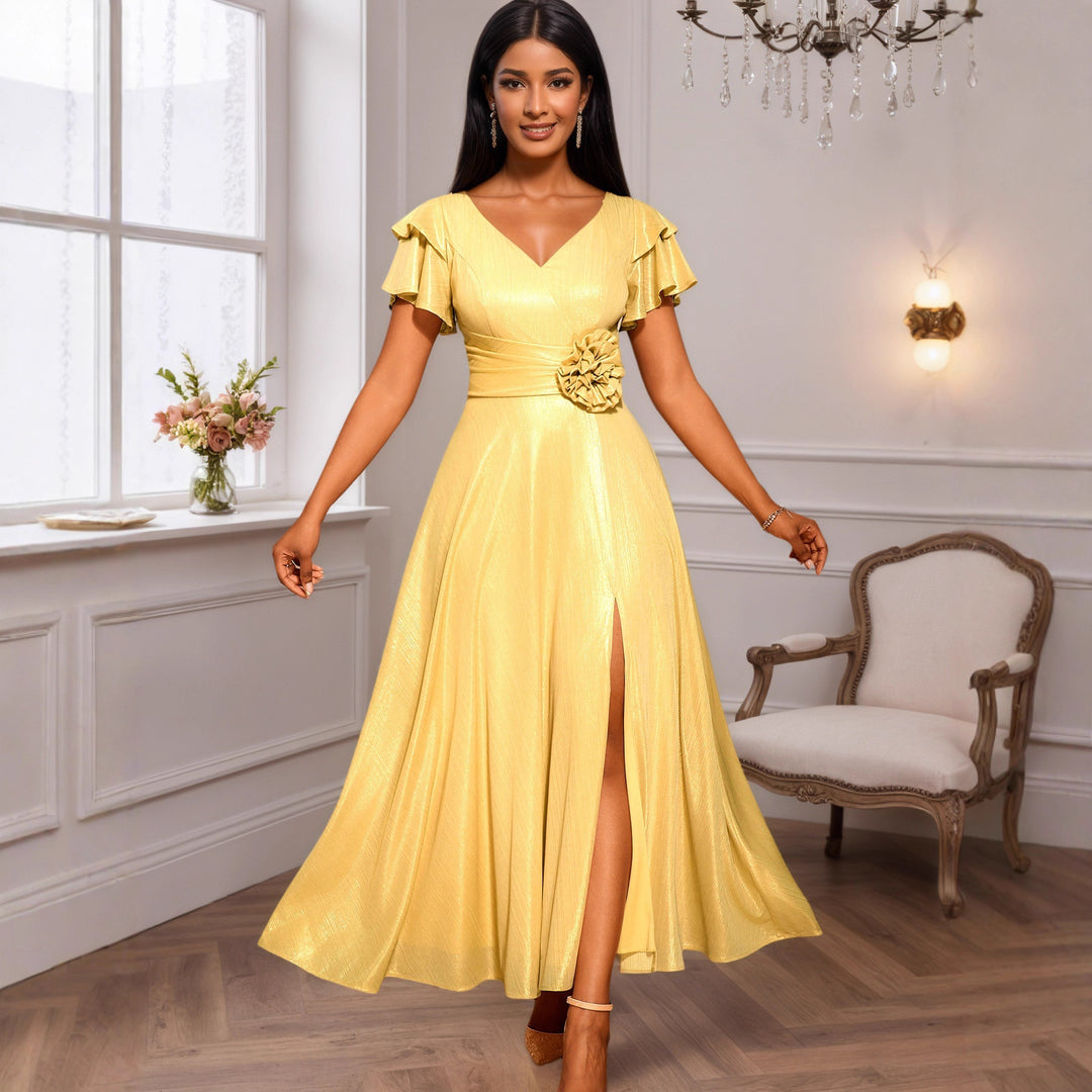 Dame Elegant Maxikjole med overdådig flæse og floral accent Skovae