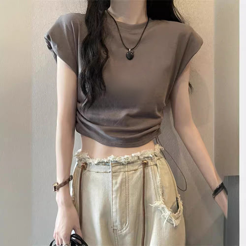 Kvindernes cropped T-shirt med justerbar snor og trendy pufærmer