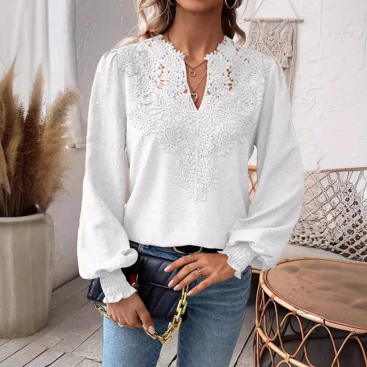 Dame elegant bluse med kunstneriske spidsudsmykninger Stilla