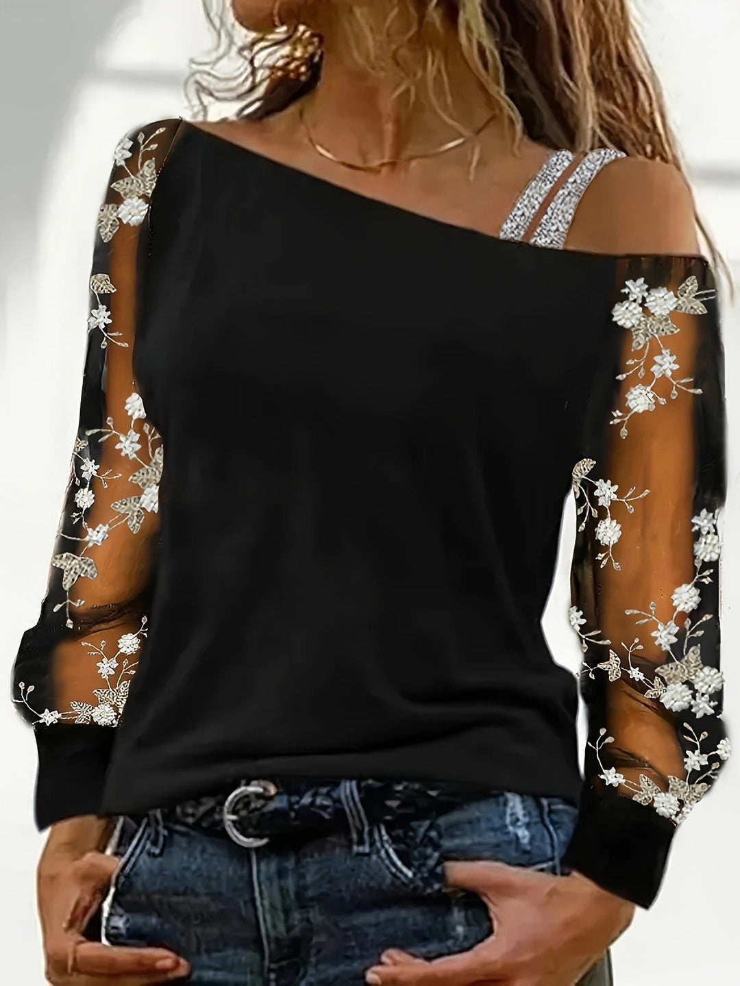 Damer Off-Shoulder Blomsterdekoreret Bluse Stilla