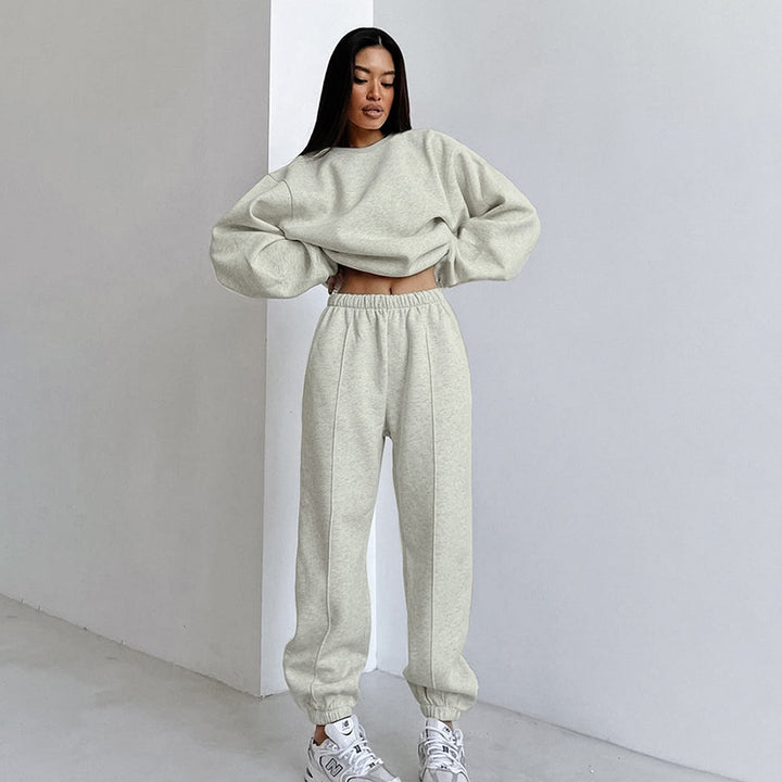 Dame afslappet sweatshirt- og jogger-sæt med elastisk talje og voluminøse ærmer Stilla