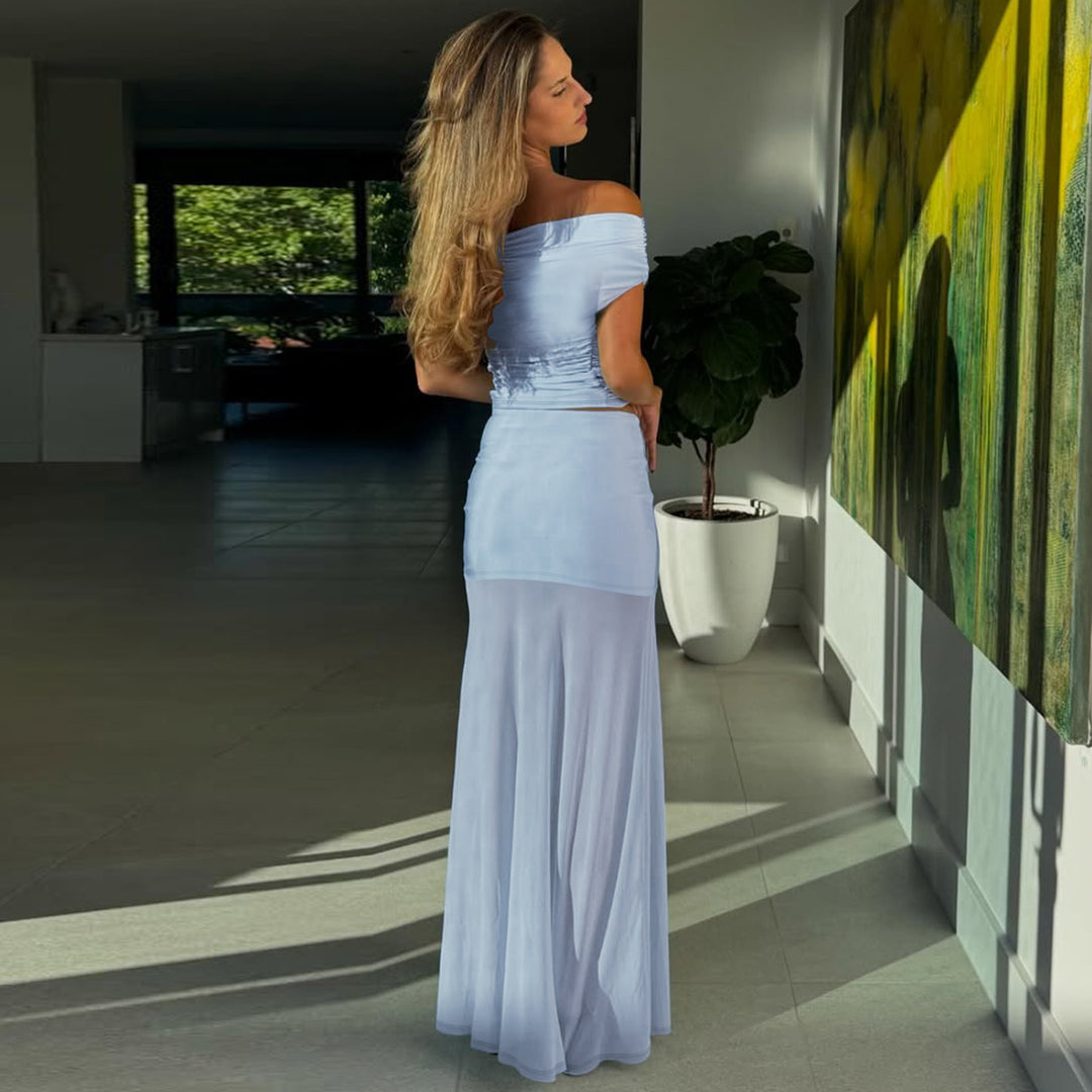 Damer Elegant Off-Shoulder Maxikjole med rynket overdel Skovae