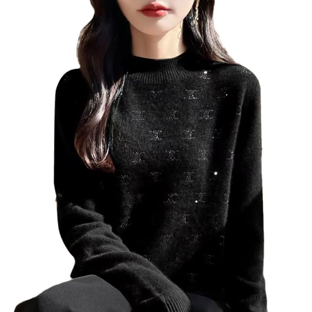 Dame Luxe Strik Sweater med Fint Glitter Design og Rund Udsnit Stilla