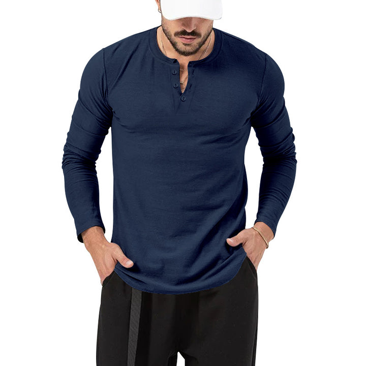 Herrer Langærmet skjorte med mode Henley-udskæring og praktiske knapper Stilla