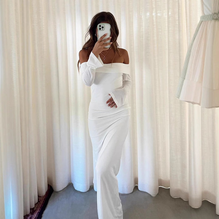 Damer Off-Shoulder Maxikjole med elegant snit og rynker Stilla