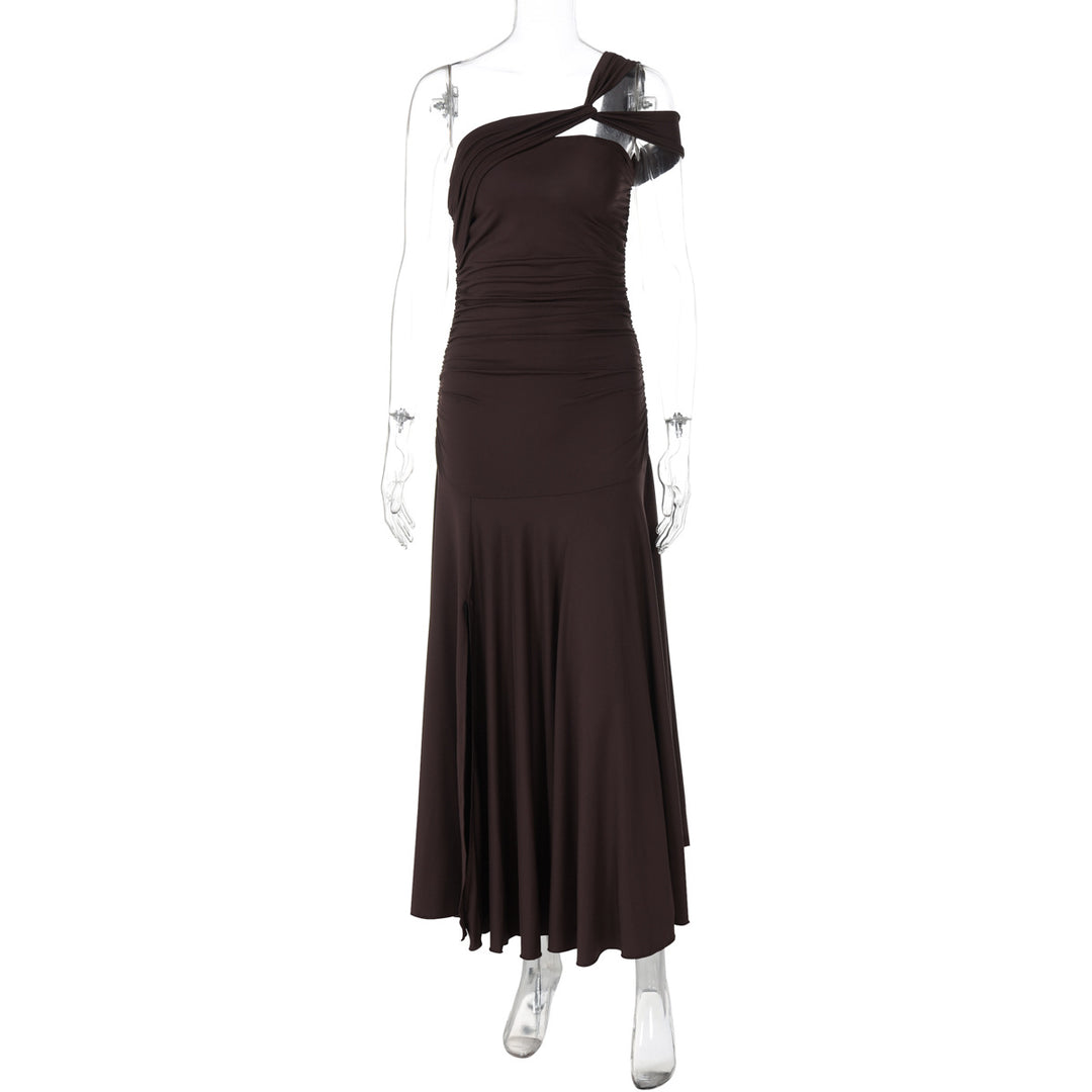 Dame Elegant Maxikjole med asymmetrisk overdel og flydende skørt Stilla