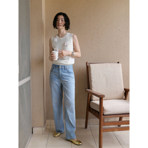 Dame High-Waist Flared Jeans i vintage-stil med smuk vask Stilla