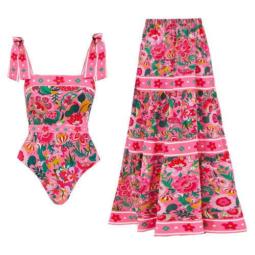 Dame Floral Motif Badedragt med legesygt stropdesign Skovae