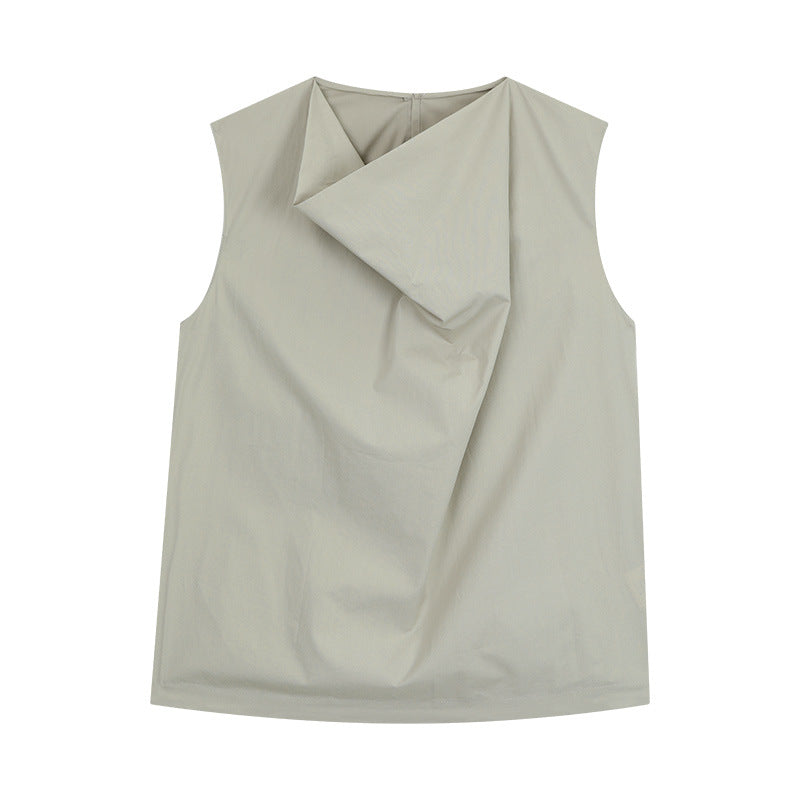 Dame ærmeløs bluse skjorte med innovativ draperingsdesign Stilla