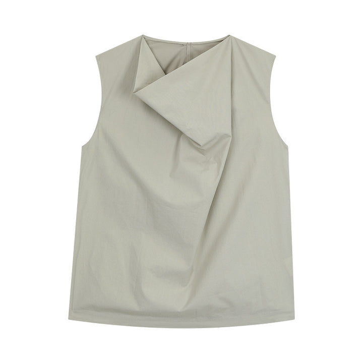 Dame ærmeløs bluse skjorte med innovativ draperingsdesign Stilla