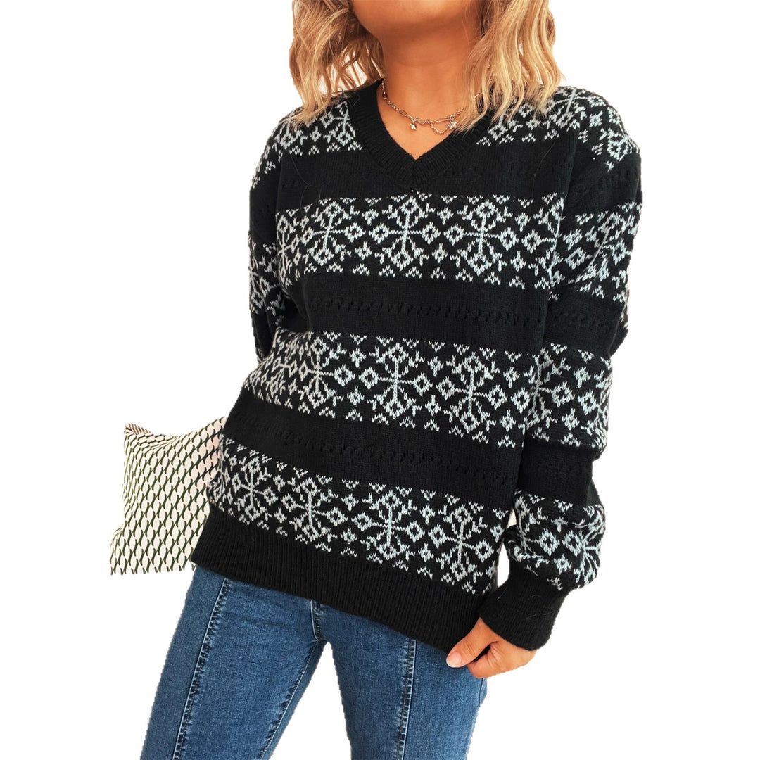 Kvinders chunky strikket sweater med vinttersnefnug mønster Stilla