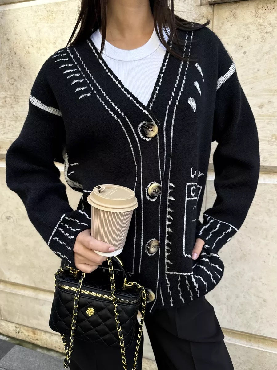 Dame casual cardigan med grafisk mønster Stilla