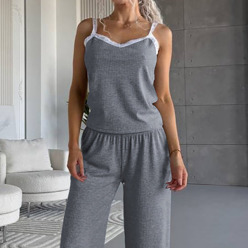 Dame loungewear-sæt med dekorerede stropper og elastisk bånd Stilla