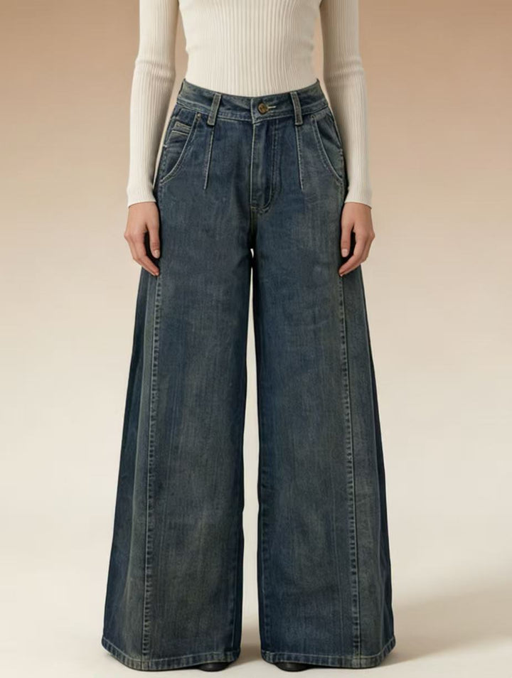 Dame løse denimjeans med høj talje og klassisk snit Skovae