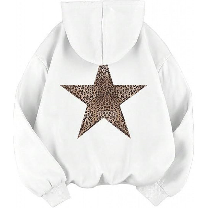Kvinders hoodie med stilfuldt leopardstjernedesign og afslappet pasform Skovae