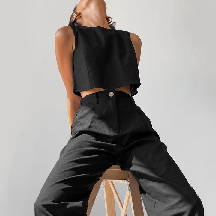 Damer Crop-Top og løse bukser sæt med elegant design og høj talje Stilla