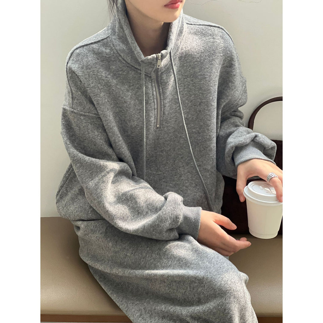 Dame afslappet Sweatshirt-Jogger-kombination med høj krave og lynlås Stilla