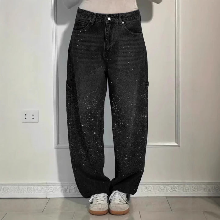 Kvinder casual baggy jeans med glitrende applikationer Stilla