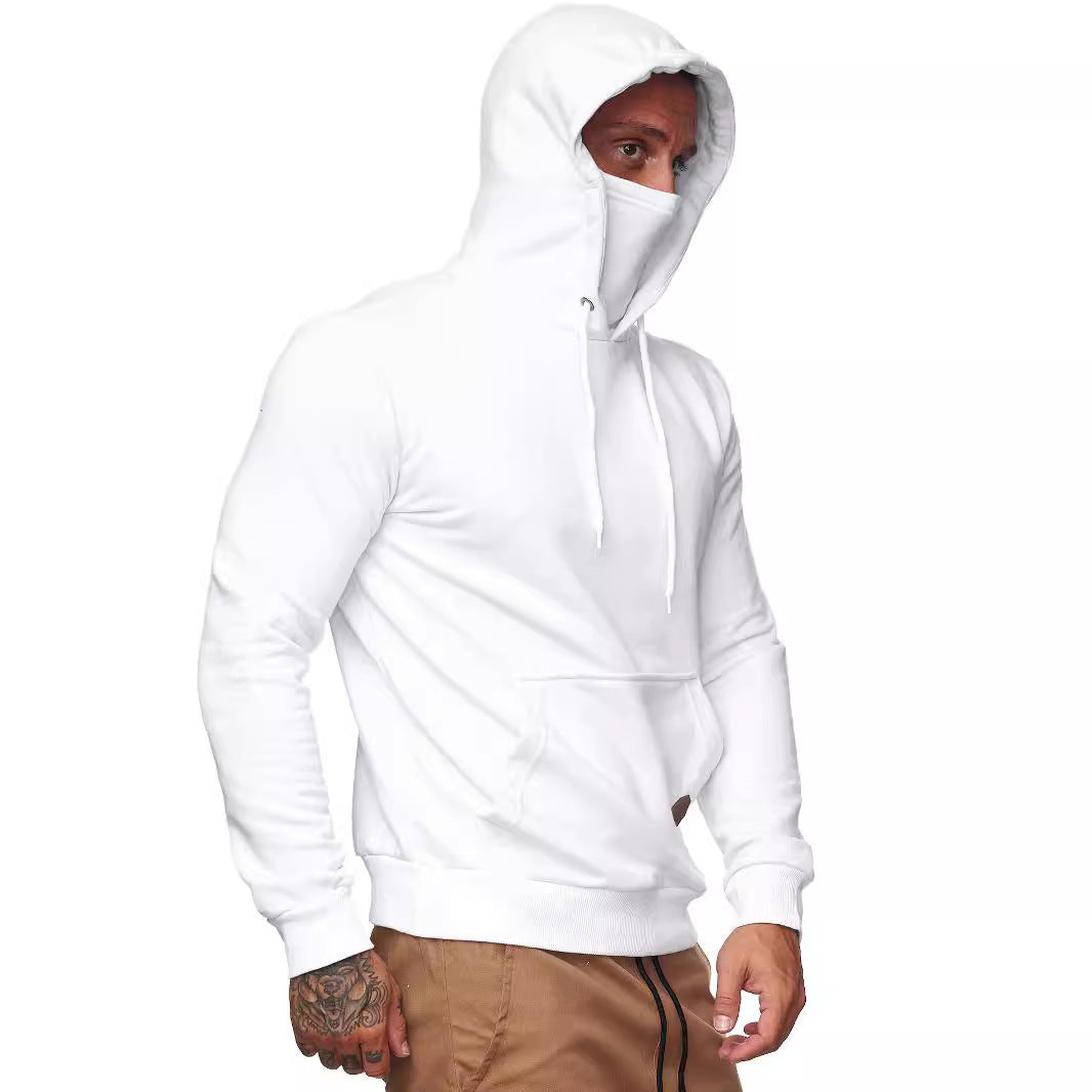 Herren nan hoodie med integreret halskrave ansigtsschutz, kænguru lomme og ribkant Skovae
