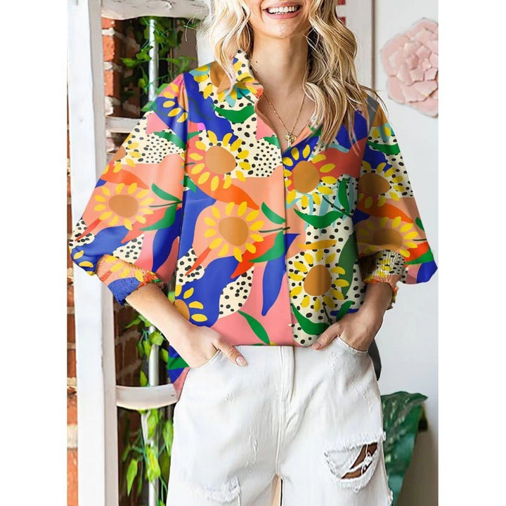 Dame Floral Print Button-Up Bluse Stilla