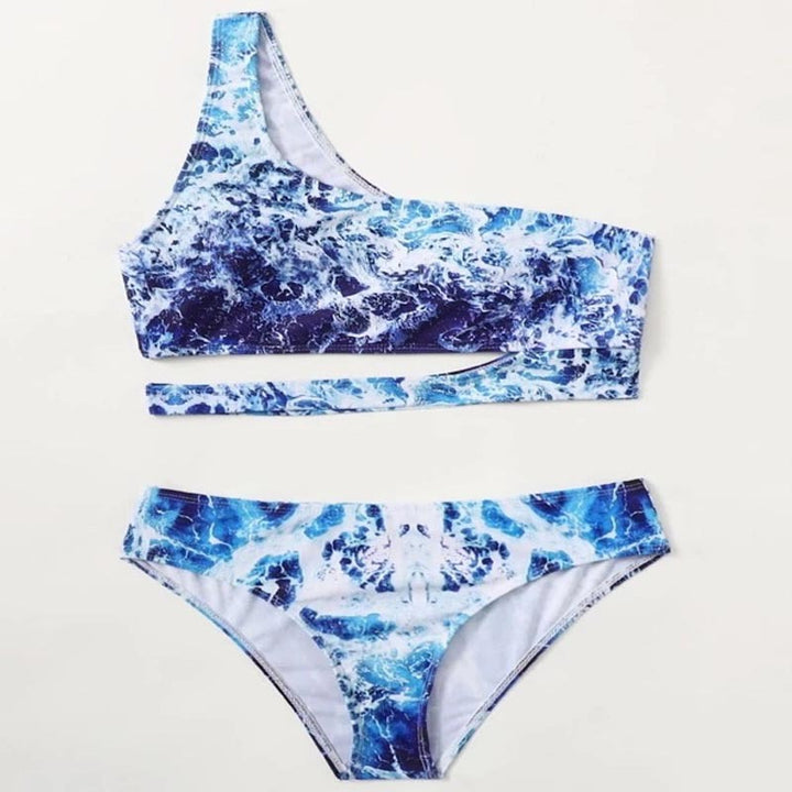 Dame Sport-Bikini med asymmetrisk skæring og moderne vandmotiv Skovae