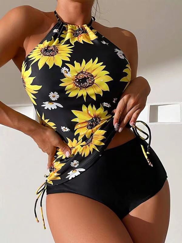 Dame svømmedragt med sødt solblomsterdesign og siden bånd Stilla
