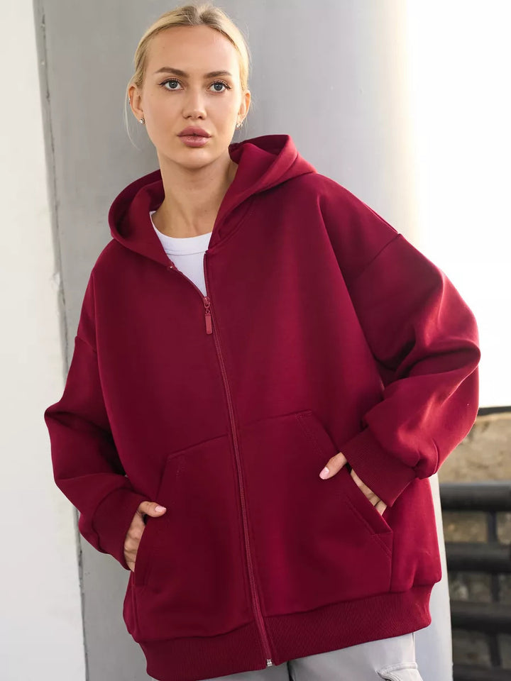 Kvinders oversized zip-up hættetrøje med store lommer Skovae