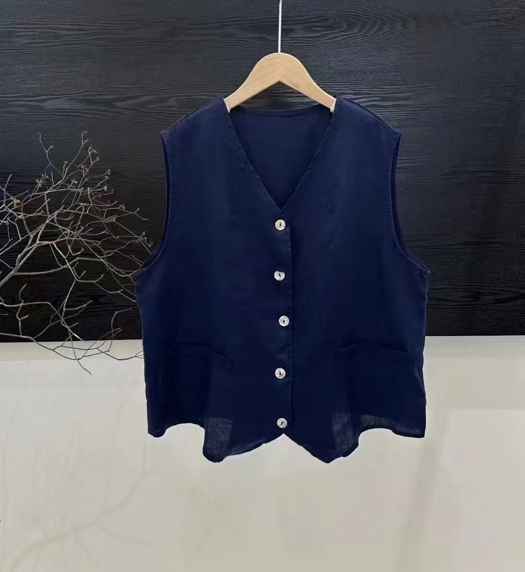 Dame Casual Linned Knap-Op Vest Stilla