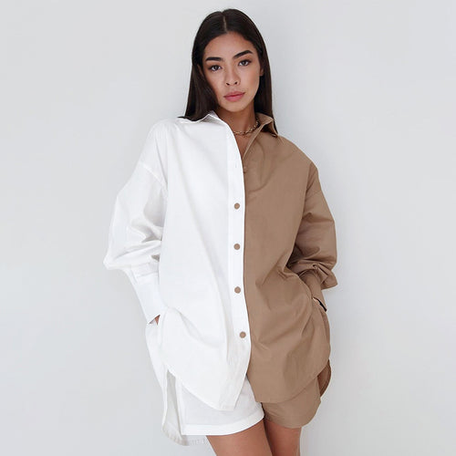 Dame Oversized Skjorte med asymmetrisk Snit og moderne Knapdetaljer Stilla