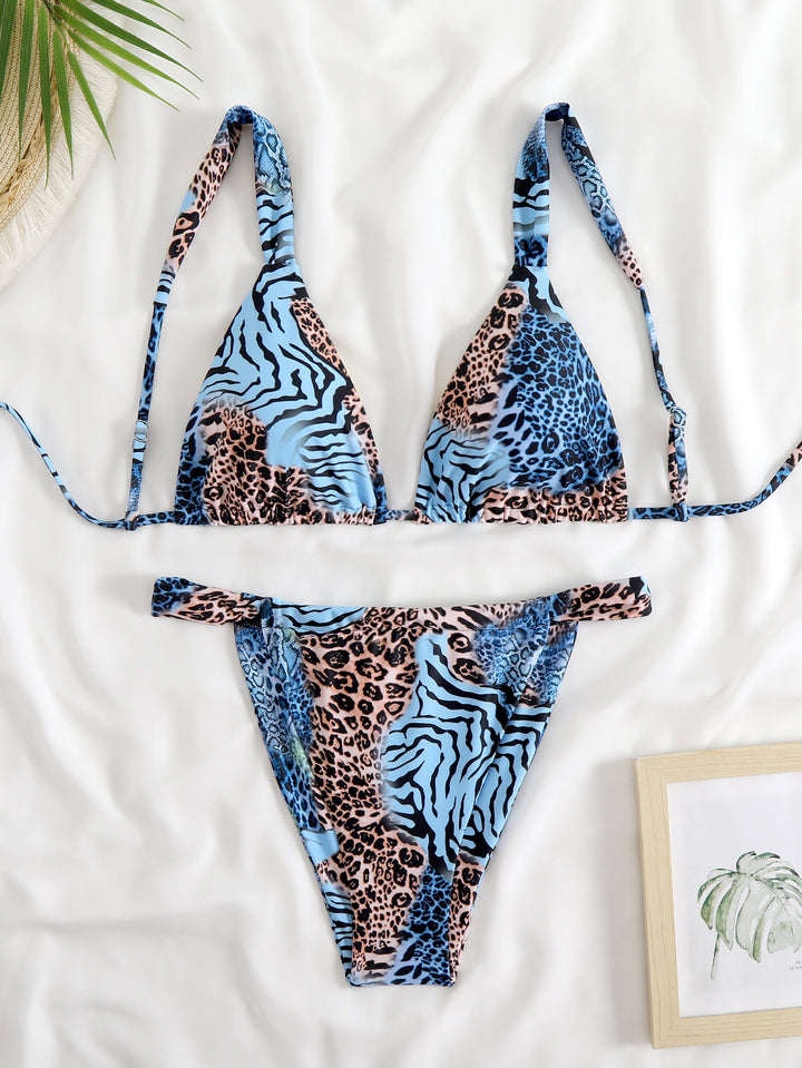 Dame Triangel-Bikini-Sæt med moderigtigt dyremønster Skovae