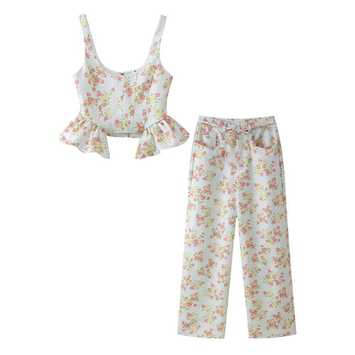 Damer blomster mønster crop-top og bukser sæt Skovae